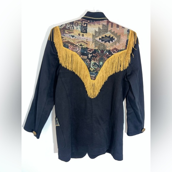 CACHE VINTAGE western Black and Gold Fringed Women's Jacket small - Picture 9 of 16